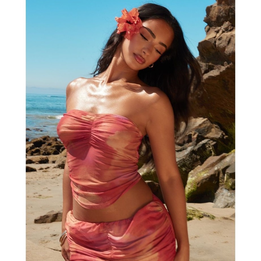 PRETTYLITTLETHING Pink mesh bandeau bandana beach top size 10 US